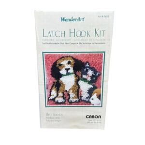 Vintage WonderArt® Caron Best Friends Latch Hook Kit 12X12 Puppy & Kitten 426185